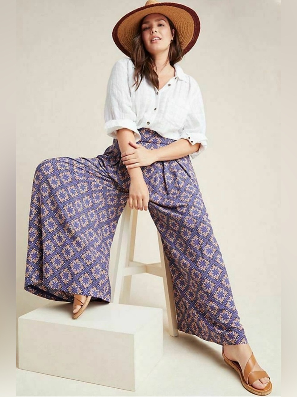 Anthropologie MAEVE Pants TERRACE FLORAL Palazzo Purple Peach Pull On Size 2
